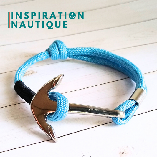 Bracelet marin avec ancre en paracorde 550 et acier inoxydable, ajustable, Bleu pâle