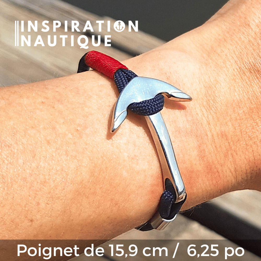 Bracelet marin avec ancre en paracorde 550 et acier inoxydable, ajustable, Rouge et blanc, ligné