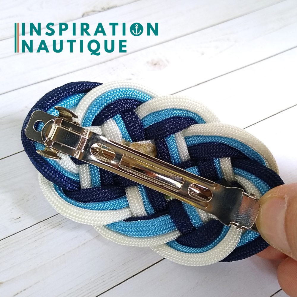 Barrette au style marin composée d'une baderne en paracorde 550, Blanc, bleu pâle et marine