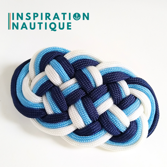 Barrette au style marin composée d'une baderne en paracorde 550, Blanc, bleu pâle et marine