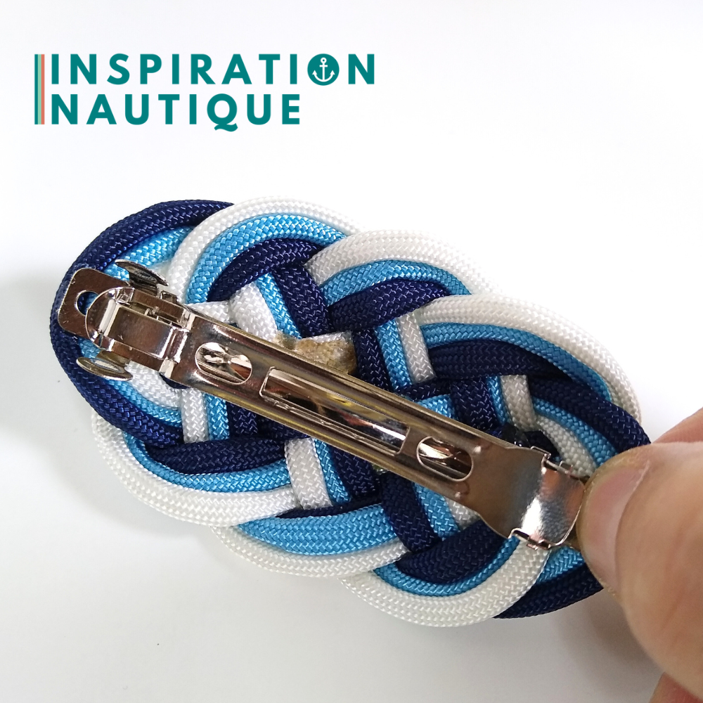 Barrette au style marin composée d'une baderne en paracorde 550, Blanc, bleu pâle et marine