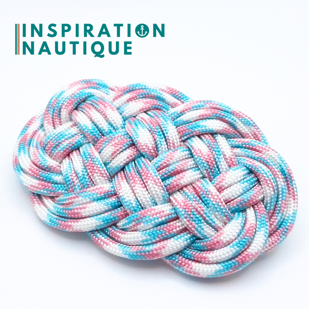 Barrette au style marin composée d'une baderne en paracorde 550, Turquoise, rose et blanc