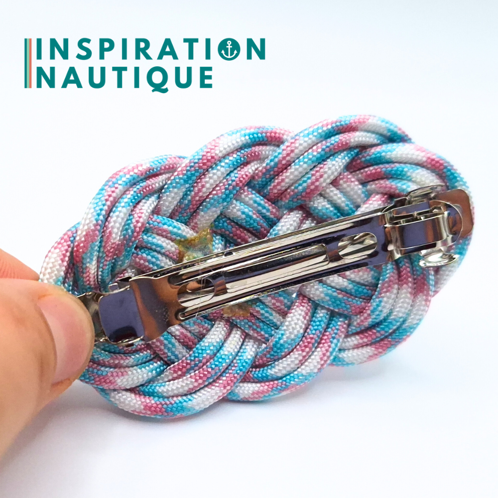 Barrette au style marin composée d'une baderne en paracorde 550, Turquoise, rose et blanc