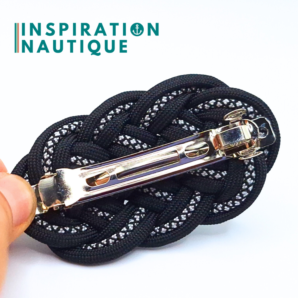 Barrette au style marin composée d'une baderne en paracorde 550, Noir et Noir et argenté diamants