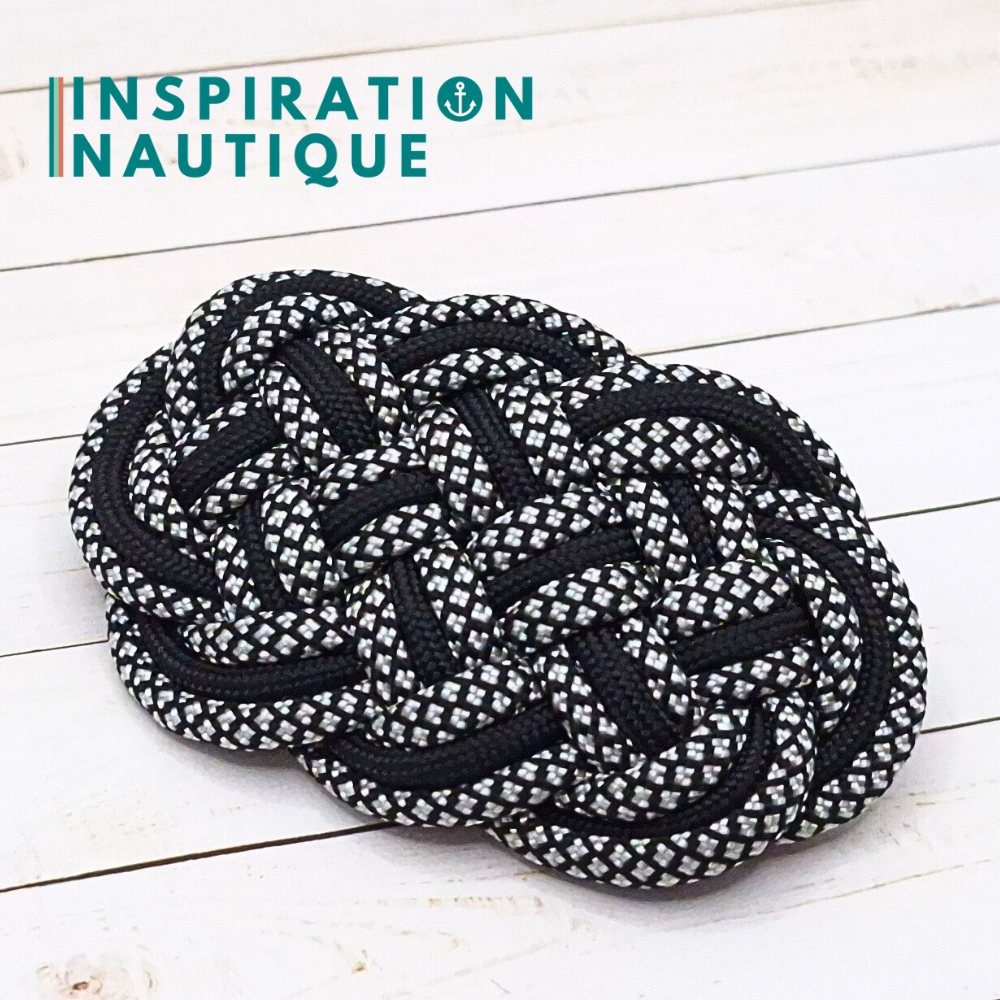 Barrette au style marin composée d'une baderne en paracorde 550, Noir et argenté diamants et noir