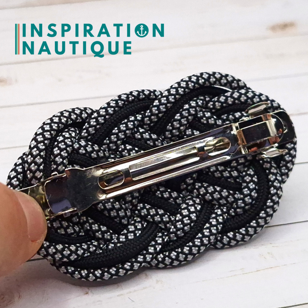 Barrette au style marin composée d'une baderne en paracorde 550, Noir et argenté diamants et noir