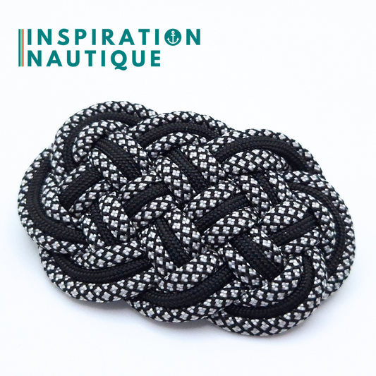 Barrette au style marin composée d'une baderne en paracorde 550, Noir et argenté diamants et noir