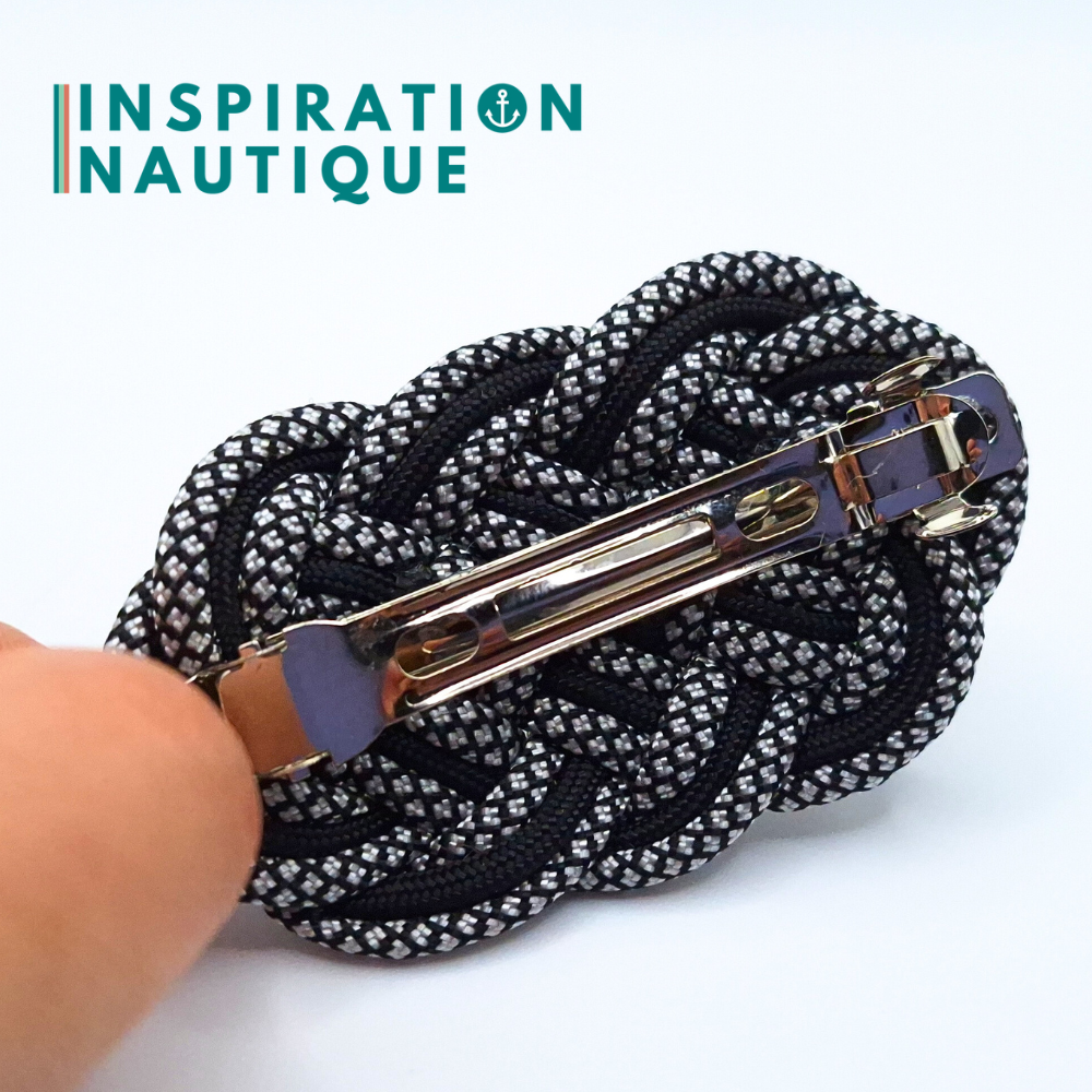 Barrette au style marin composée d'une baderne en paracorde 550, Noir et argenté diamants et noir