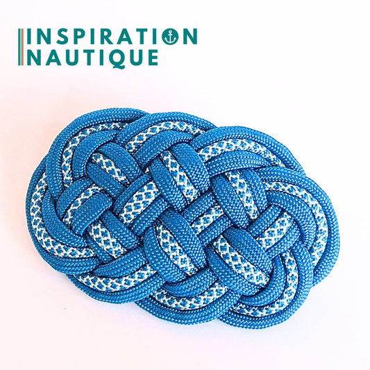 Barrette au style marin composée d'une baderne en paracorde 550, Bleu Caraïbes,et bleu Caraïbes et blanc diamants