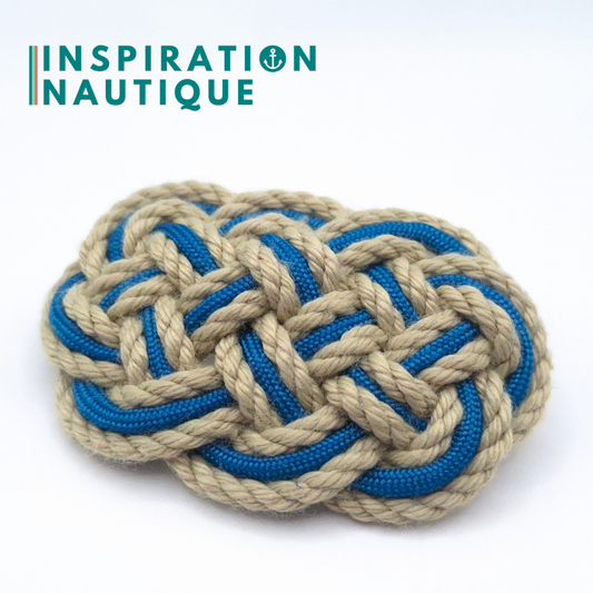 Barrette au style marin composée d'une baderne en cordage de bateau vintage et paracorde 550, Naturel et bleu Caraïbes