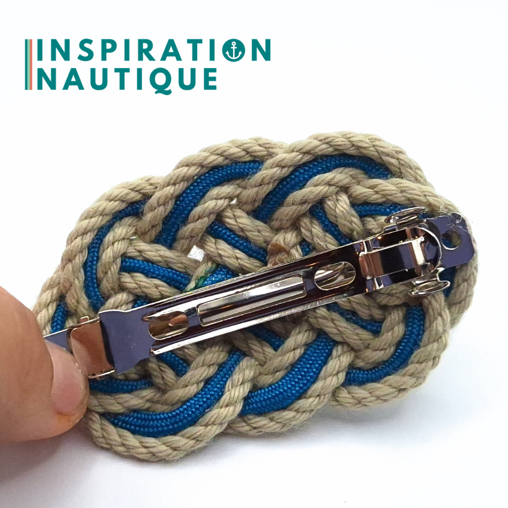 Barrette au style marin composée d'une baderne en cordage de bateau vintage et paracorde 550, Naturel et bleu Caraïbes