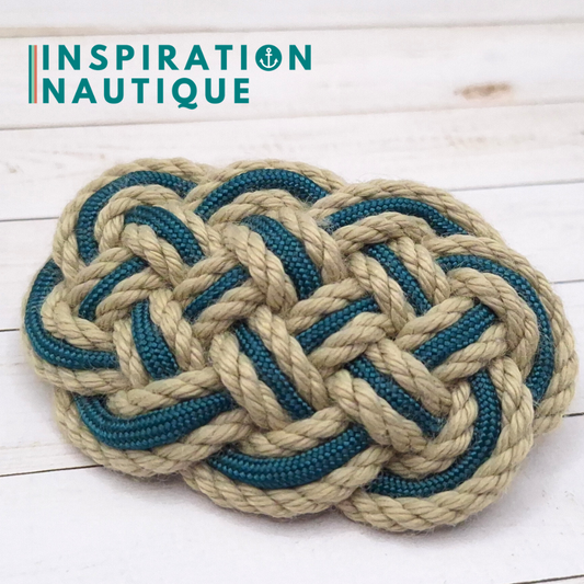 Barrette au style marin composée d'une baderne en cordage de bateau vintage et paracorde 550, Naturel et sarcelle