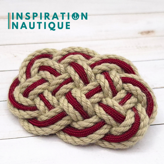 Barrette au style marin composée d'une baderne en cordage de bateau vintage et paracorde 550, Naturel et bourgogne