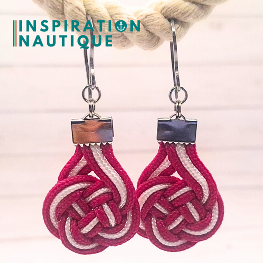 Boucles d'oreilles Double Coin Knot, Fuchsia et blanc