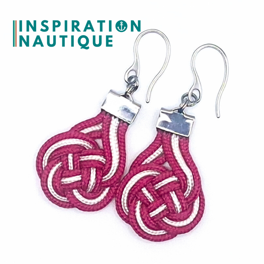 Boucles d'oreilles Double Coin Knot, Fuchsia et blanc