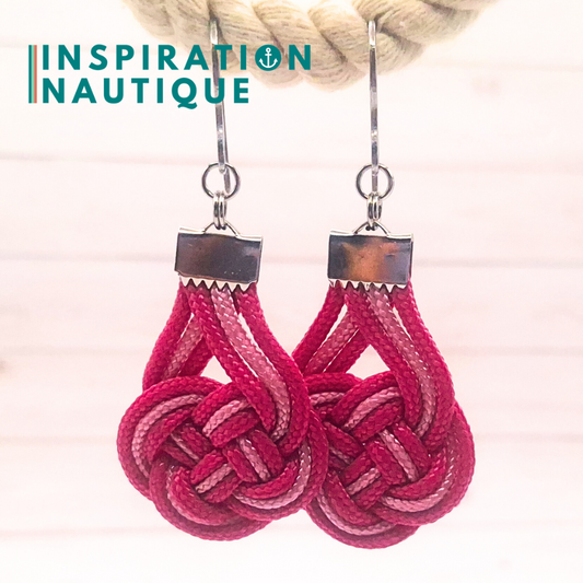 Boucles d'oreilles Double Coin Knot, Fuchsia et lavande rose