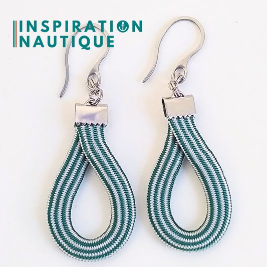 Drop Earrings, Teal and White Lined - Ready to Ship