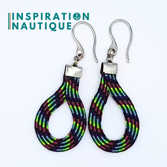 Boucles d'oreilles Goutte, Noir et fluo ligné