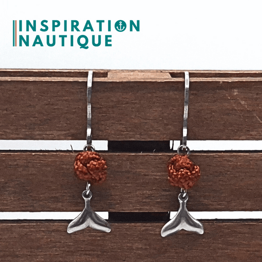 Boucles d'oreilles avec bille en corde et queue de baleine en acier inoxydable, Rouilles