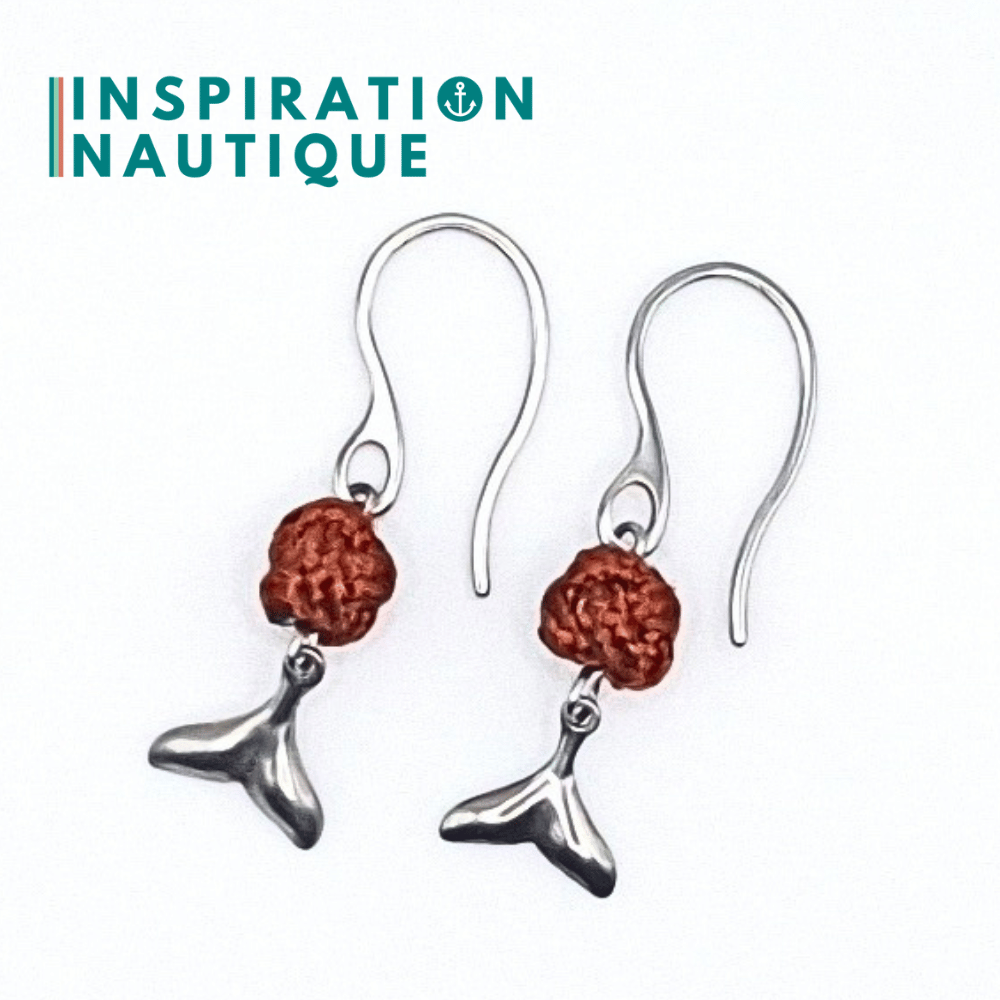 Boucles d'oreilles avec bille en corde et queue de baleine en acier inoxydable, Rouilles