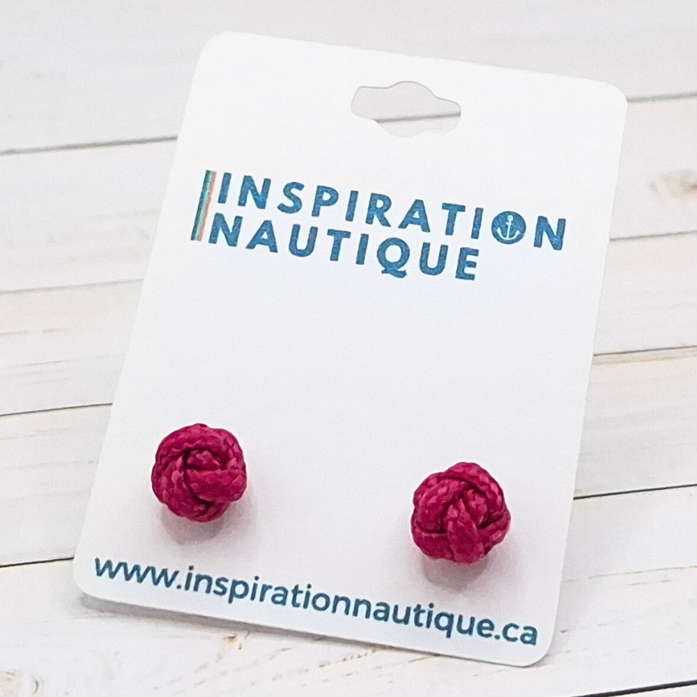 Boucles d'oreilles nautiques, boutons en noeud de sifflet de bosco, Fuchsia