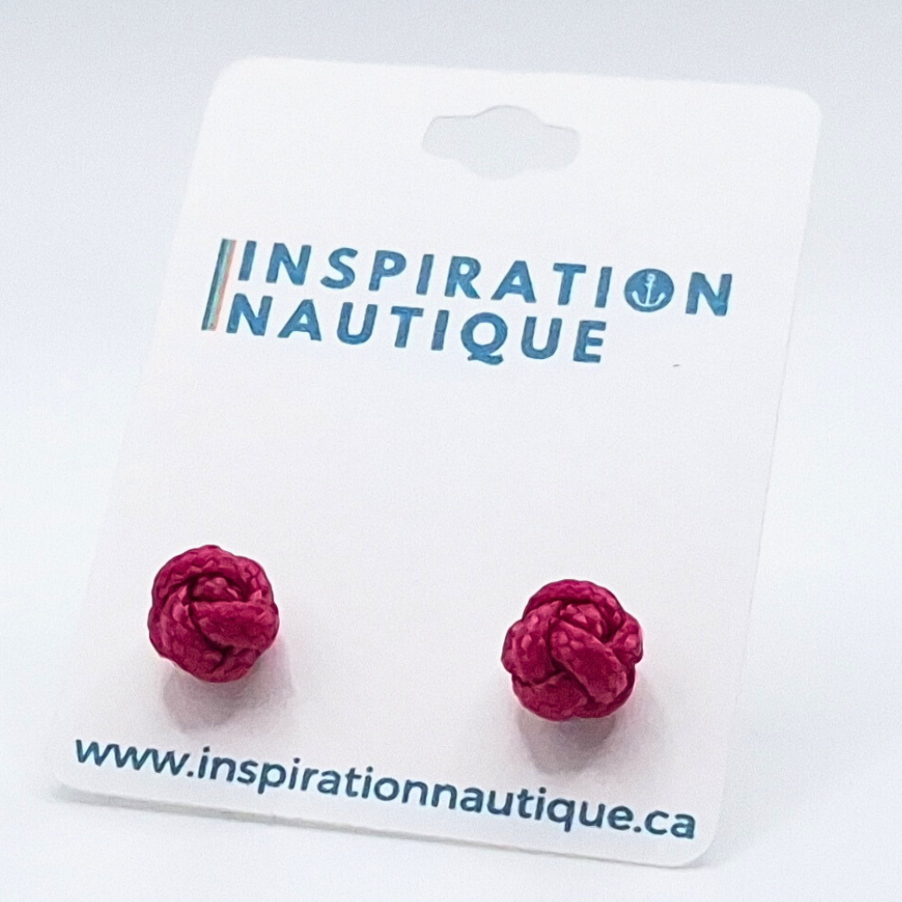 Boucles d'oreilles nautiques, boutons en noeud de sifflet de bosco, Fuchsia