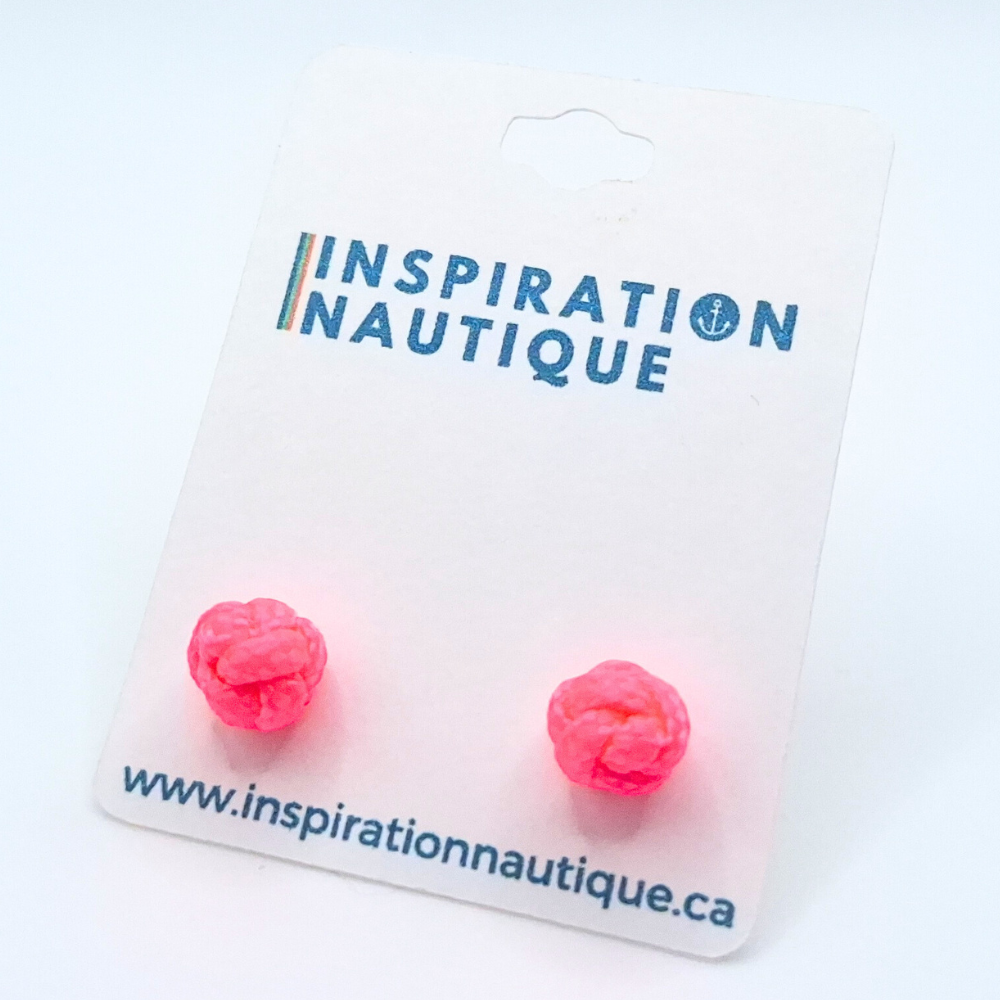 Boucles d'oreilles nautiques, boutons en noeud de sifflet de bosco, Rose fluo