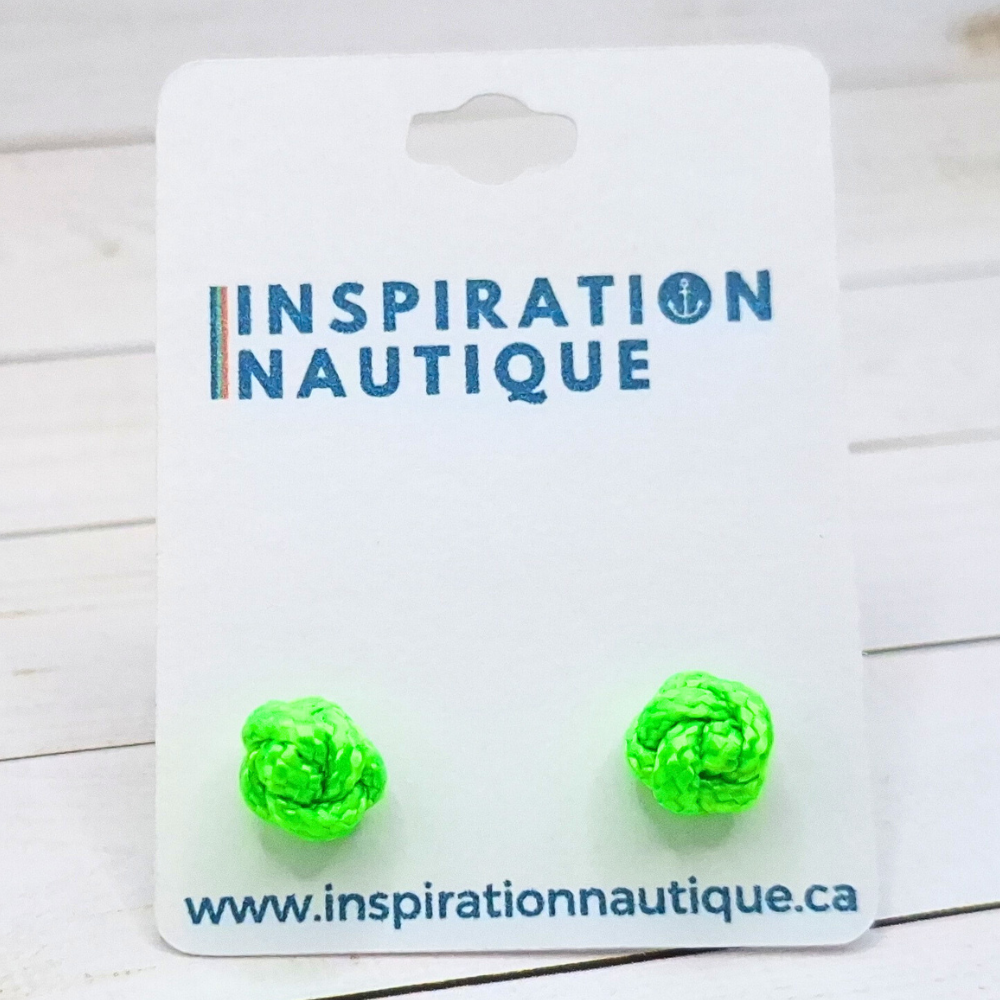 Boucles d'oreilles nautiques, boutons en noeud de sifflet de bosco, Vert fluo