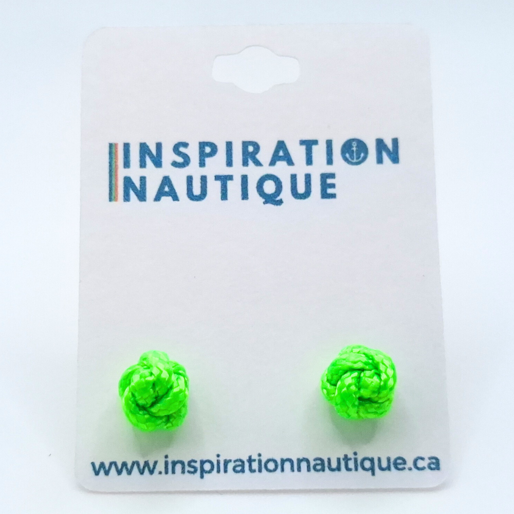 Boucles d'oreilles nautiques, boutons en noeud de sifflet de bosco, Vert fluo