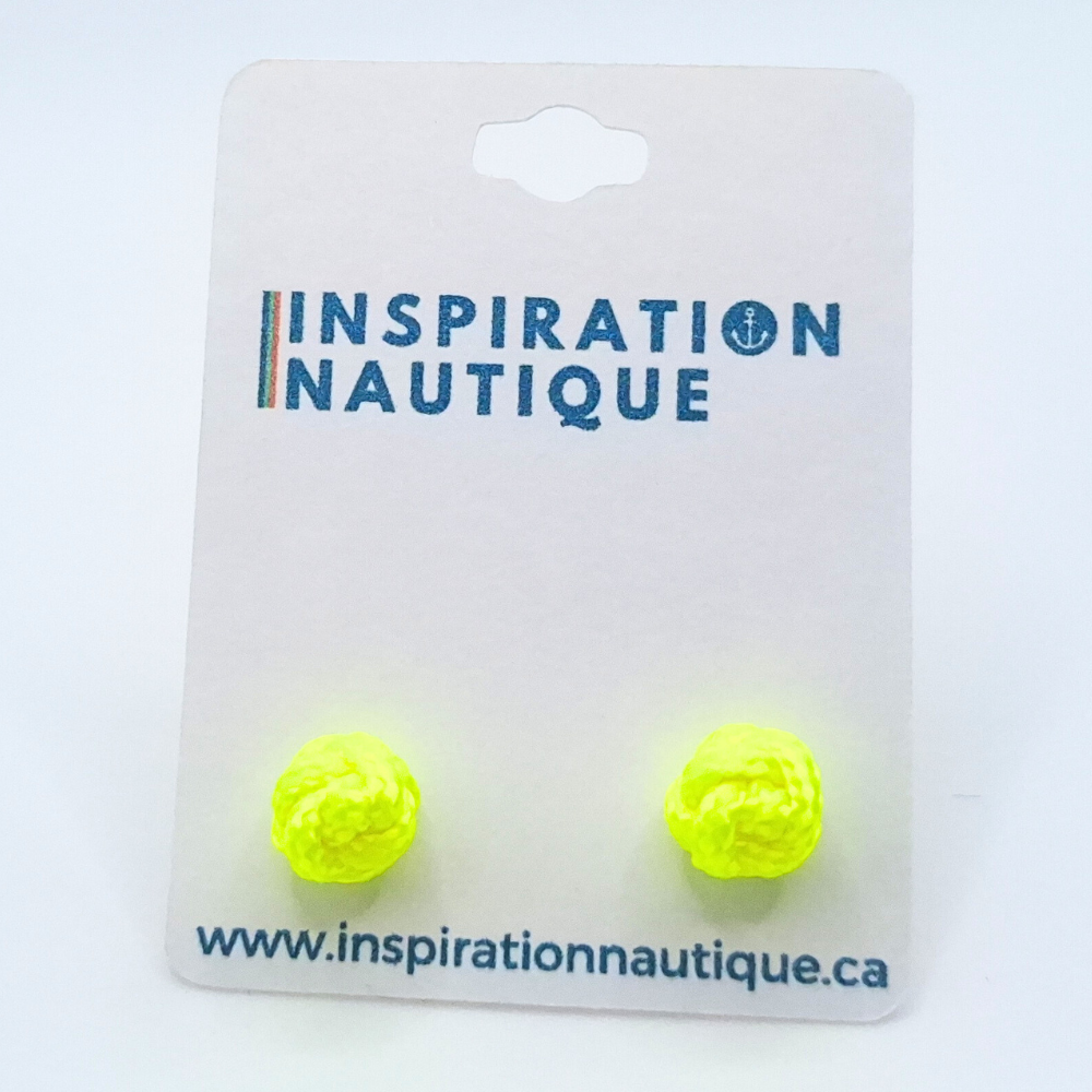 Boucles d'oreilles nautiques, boutons en noeud de sifflet de bosco, Jaune fluo