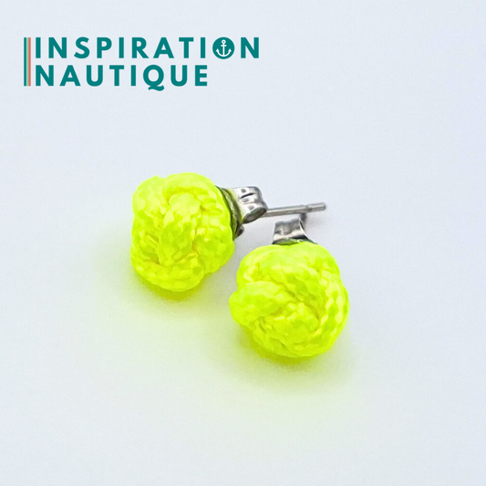 Boucles d'oreilles nautiques, boutons en noeud de sifflet de bosco, Jaune fluo