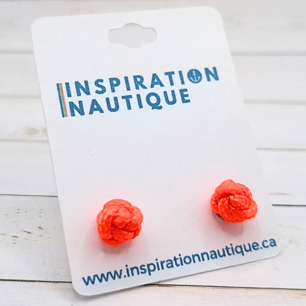 Boucles d'oreilles nautiques, boutons en noeud de sifflet de bosco, Orange fluo