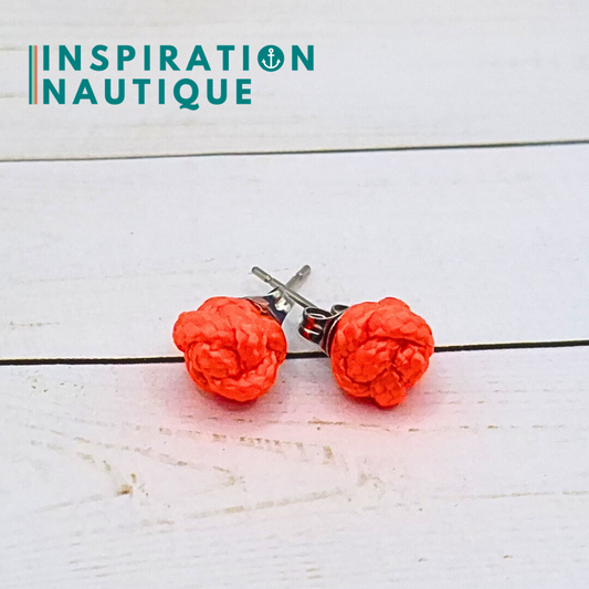 Boucles d'oreilles nautiques, boutons en noeud de sifflet de bosco, Orange fluo