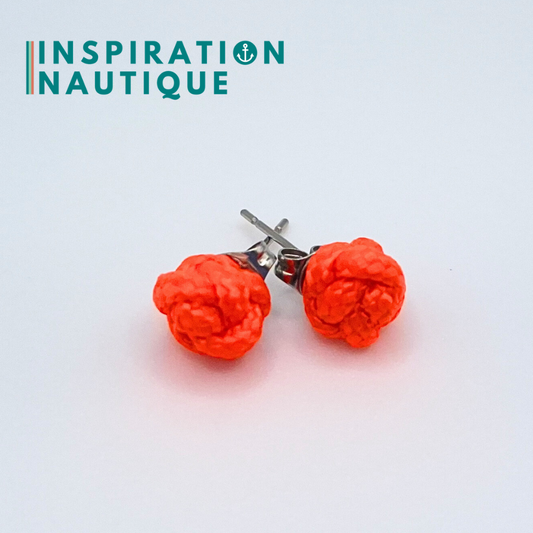 Boucles d'oreilles nautiques, boutons en noeud de sifflet de bosco, Orange fluo