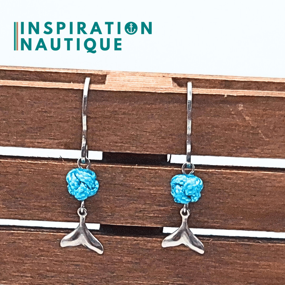 Boucles d'oreilles avec bille en corde et queue de baleine en acier inoxydable, Turquoise