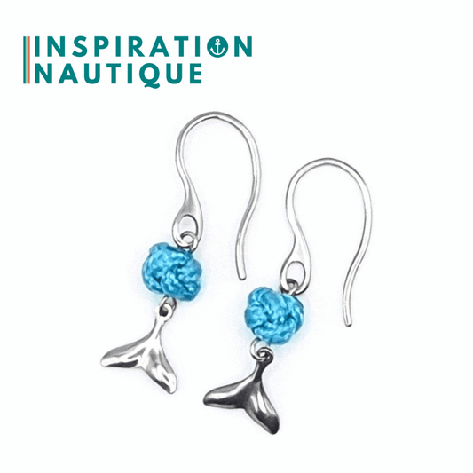 Boucles d'oreilles avec bille en corde et queue de baleine en acier inoxydable, Turquoise