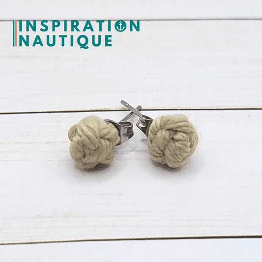 Boucles d'oreilles nautiques, boutons en noeud de sifflet de bosco, Vintage Naturel
