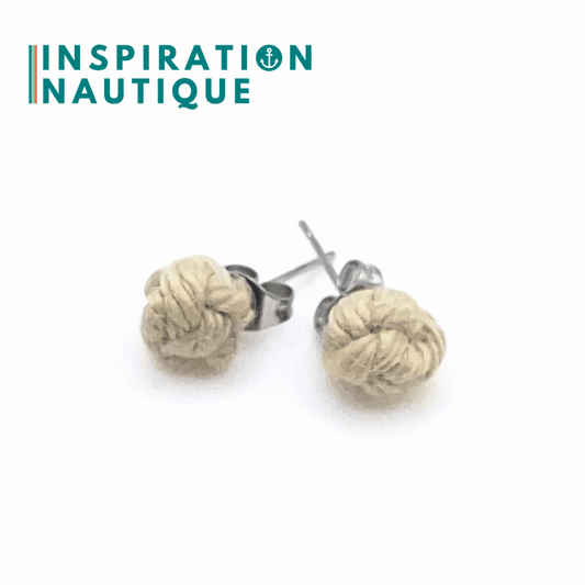 Boucles d'oreilles nautiques, boutons en noeud de sifflet de bosco, Vintage Naturel