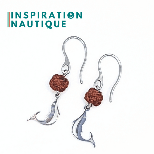 Boucles d'oreilles avec bille en corde et dauphin en acier inoxydable, Rouilles