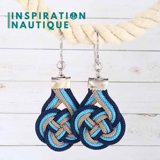 Boucles d'oreilles Double Coin Knot, Marine, sable et bleu pâle