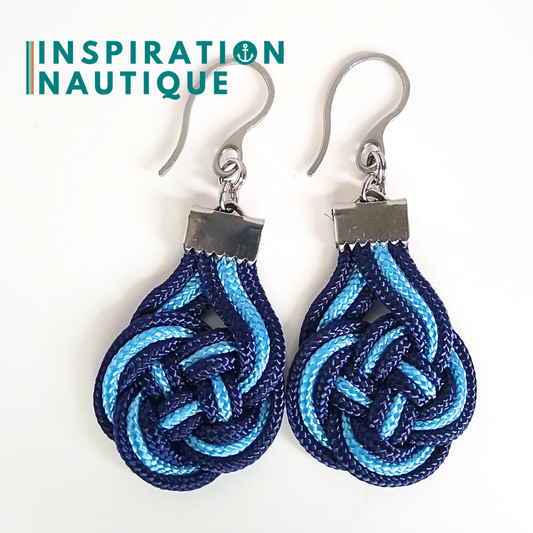 Boucles d'oreilles Double Coin Knot, Marine et bleu pâle