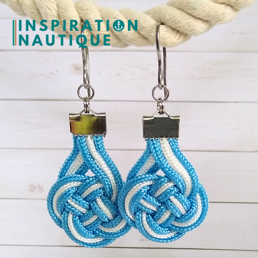 Boucles d'oreilles Double Coin Knot, Blanc et bleu pâle