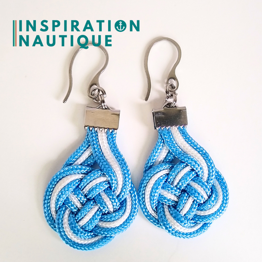 Boucles d'oreilles Double Coin Knot, Blanc et bleu pâle