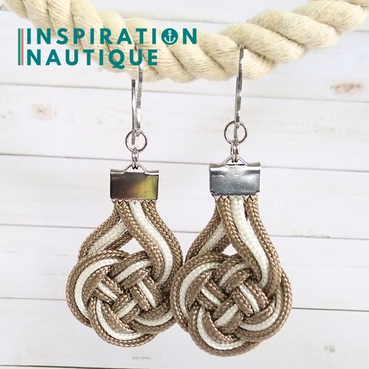 Boucles d'oreilles Double Coin Knot, Blanc et sable