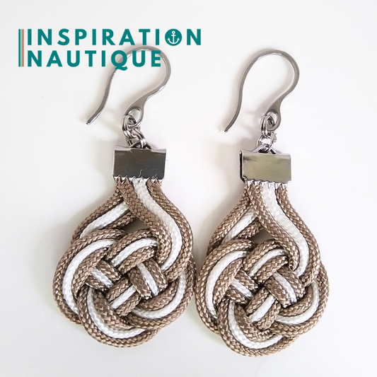 Boucles d'oreilles Double Coin Knot, Blanc et sable