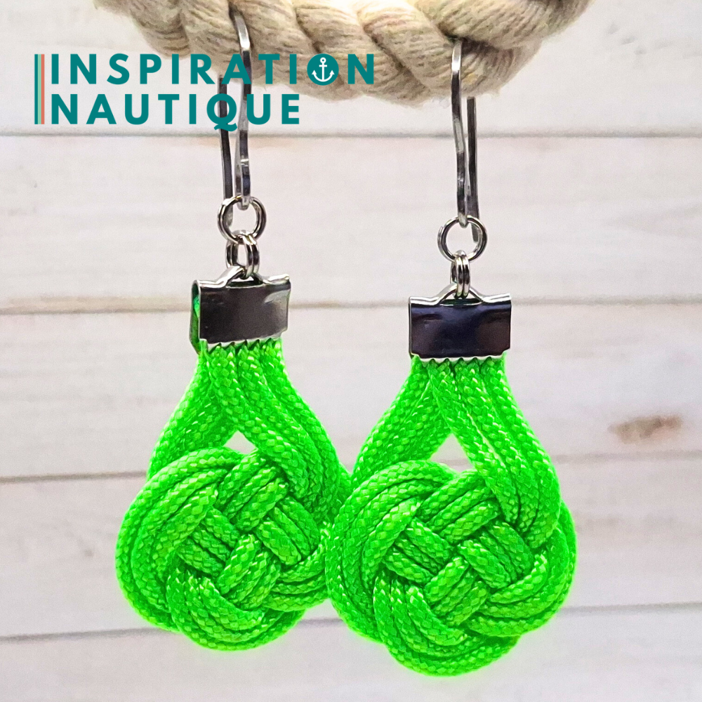 Boucles d'oreilles Double Coin Knot, Vert fluo