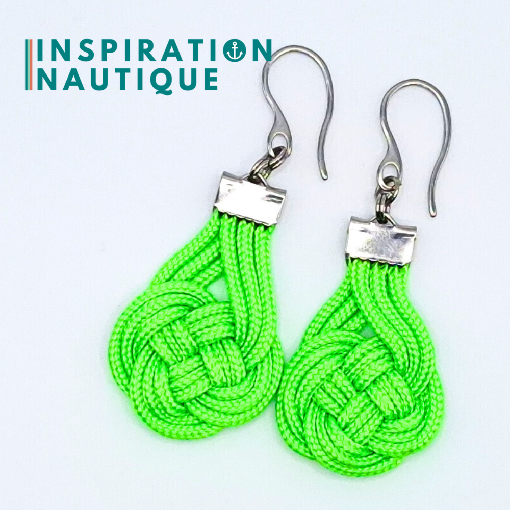 Boucles d'oreilles Double Coin Knot, Vert fluo