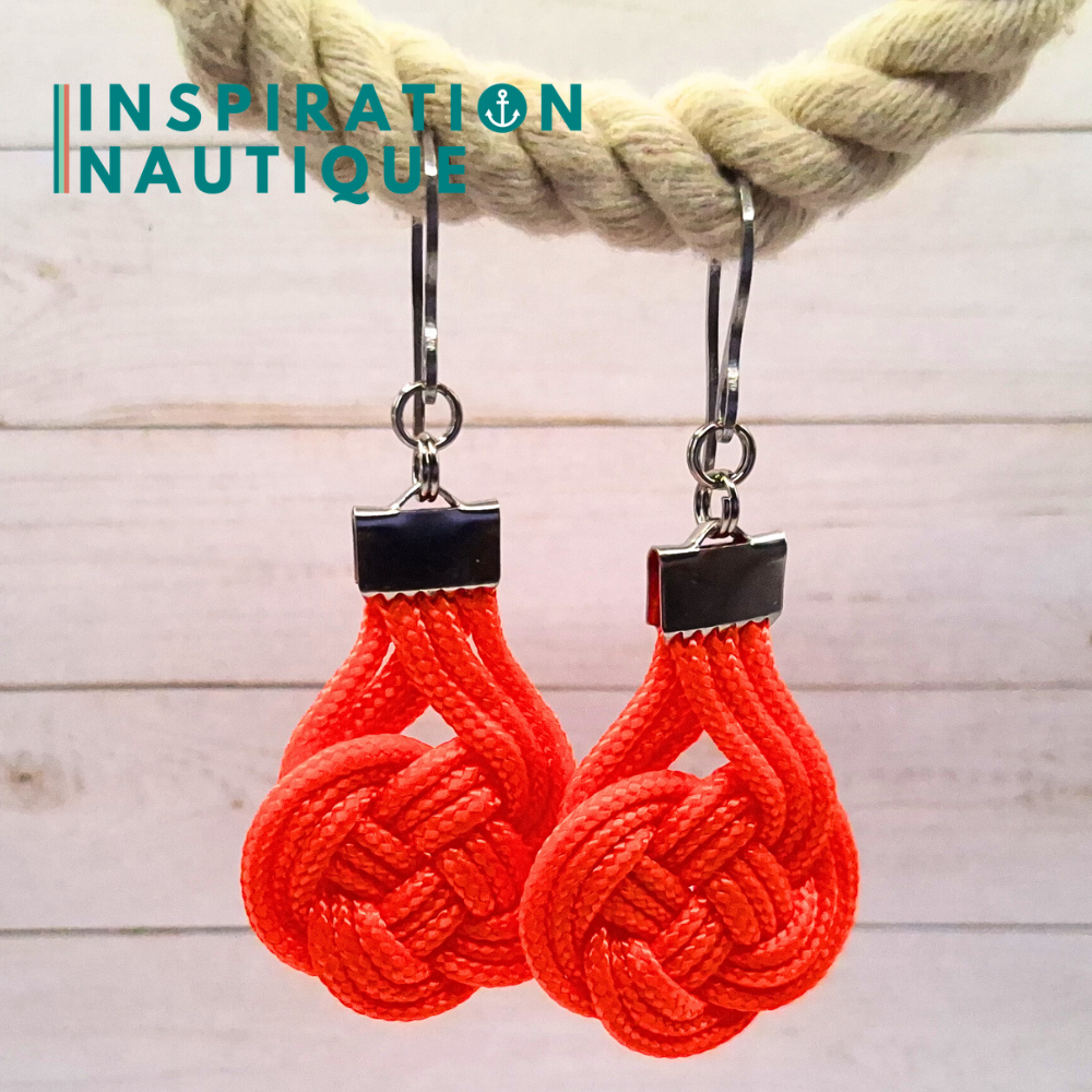 Boucles d'oreilles Double Coin Knot, Orange fluo