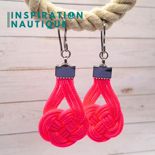 Boucles d'oreilles Double Coin Knot, Rose fluo