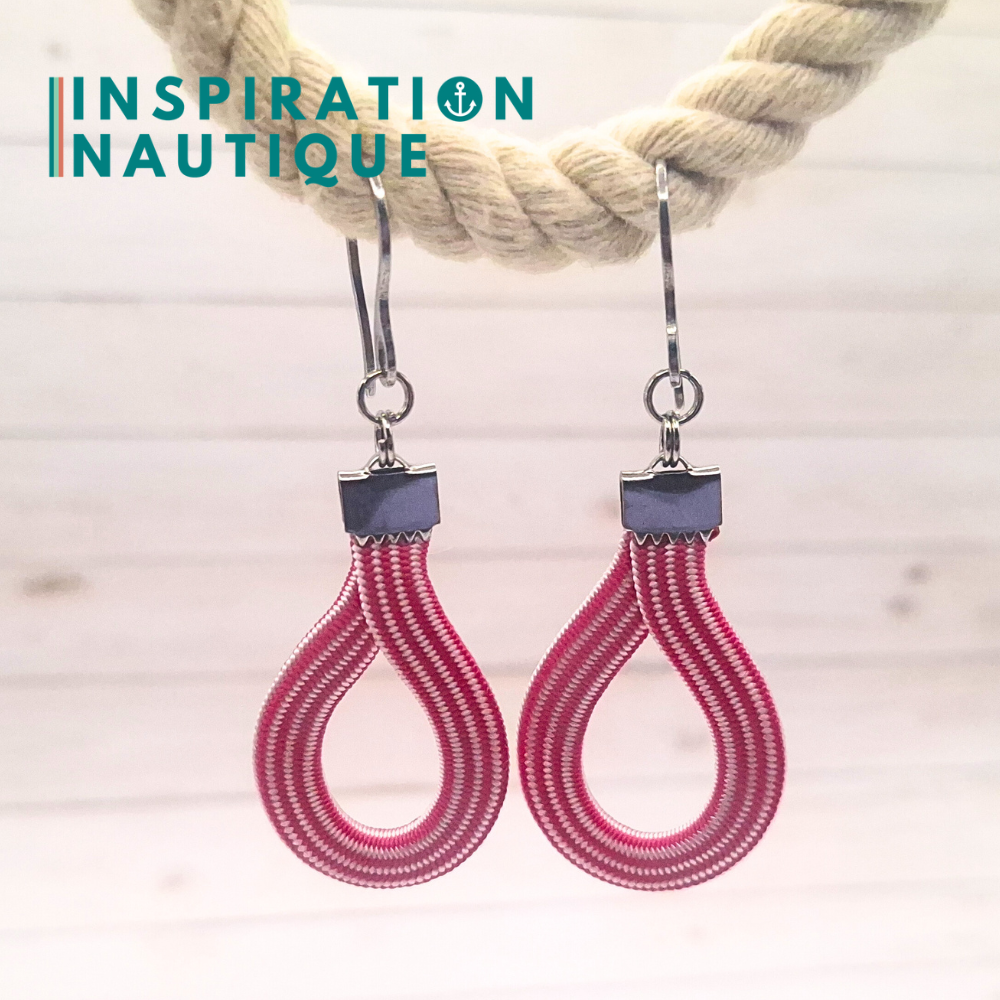 Boucles d'oreilles Goutte, Fuchsia et blanc ligné